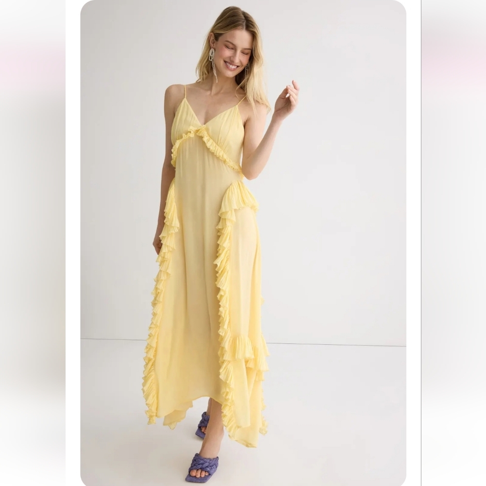 Sea New York Yellow Ruffle Midi Dress